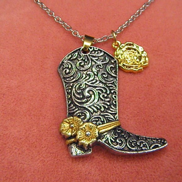 "Country Rose" Western Boot Pendant Necklace - Picture 5 of 9